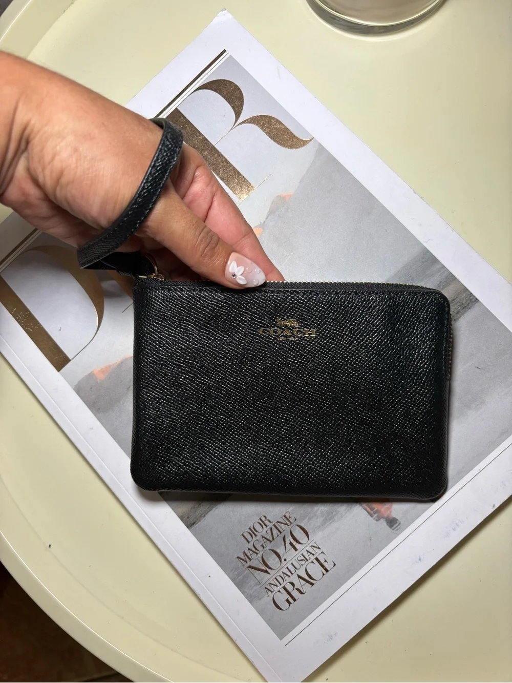 Coach Black Leather Wristlet with Gold Logo
